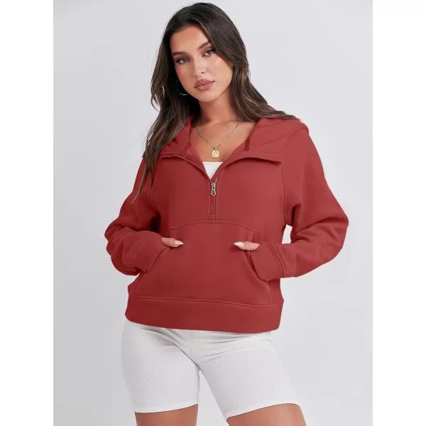 imageANRABESS Women Half Zip Cropped Hoodies Fleece Quarter Zip Up Pullover Sweatshirts Winter Clothes 2023 Outfits SweaterBrick Red