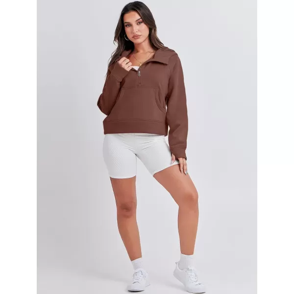imageANRABESS Women Half Zip Cropped Hoodies Fleece Quarter Zip Up Pullover Sweatshirts Winter Clothes 2023 Outfits SweaterBrown