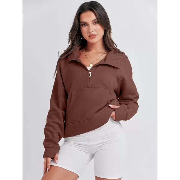 imageANRABESS Women Half Zip Cropped Hoodies Fleece Quarter Zip Up Pullover Sweatshirts Winter Clothes 2023 Outfits SweaterBrown