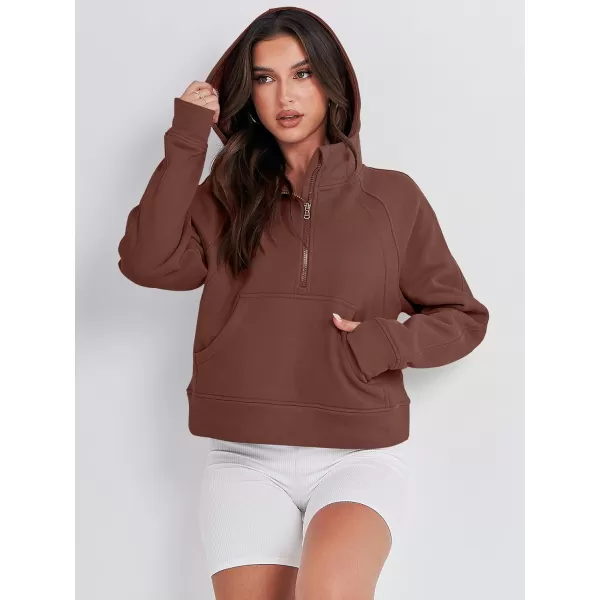 imageANRABESS Women Half Zip Cropped Hoodies Fleece Quarter Zip Up Pullover Sweatshirts Winter Clothes 2023 Outfits SweaterBrown