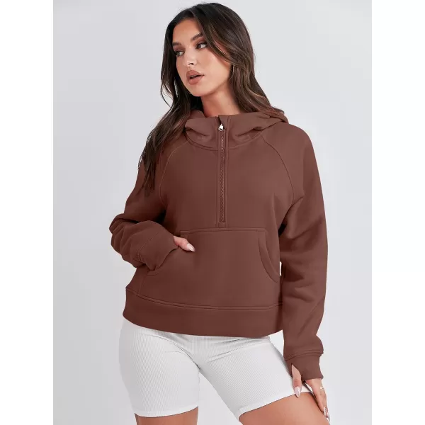 imageANRABESS Women Half Zip Cropped Hoodies Fleece Quarter Zip Up Pullover Sweatshirts Winter Clothes 2023 Outfits SweaterBrown