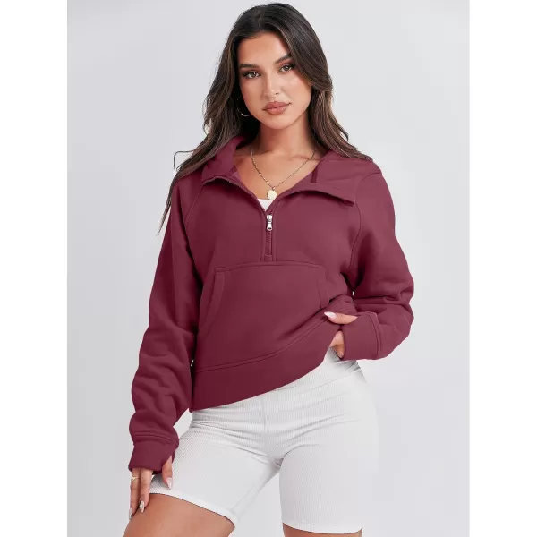 imageANRABESS Women Half Zip Cropped Hoodies Fleece Quarter Zip Up Pullover Sweatshirts Winter Clothes 2023 Outfits SweaterBurgundy