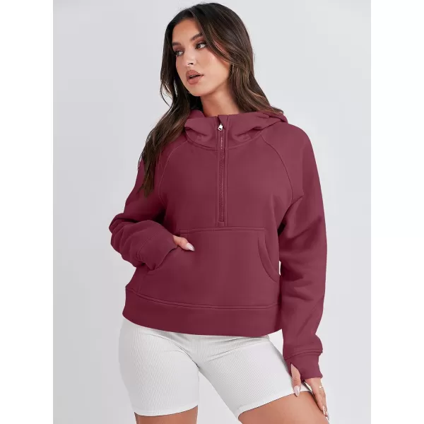 imageANRABESS Women Half Zip Cropped Hoodies Fleece Quarter Zip Up Pullover Sweatshirts Winter Clothes 2023 Outfits SweaterBurgundy