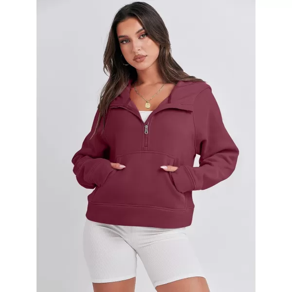 imageANRABESS Women Half Zip Cropped Hoodies Fleece Quarter Zip Up Pullover Sweatshirts Winter Clothes 2023 Outfits SweaterBurgundy