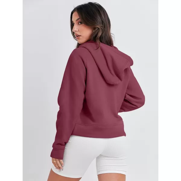 imageANRABESS Women Half Zip Cropped Hoodies Fleece Quarter Zip Up Pullover Sweatshirts Winter Clothes 2023 Outfits SweaterBurgundy