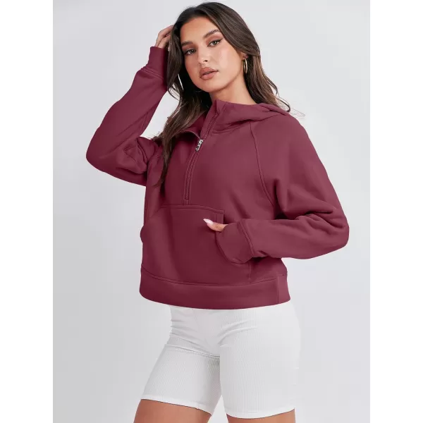 imageANRABESS Women Half Zip Cropped Hoodies Fleece Quarter Zip Up Pullover Sweatshirts Winter Clothes 2023 Outfits SweaterBurgundy