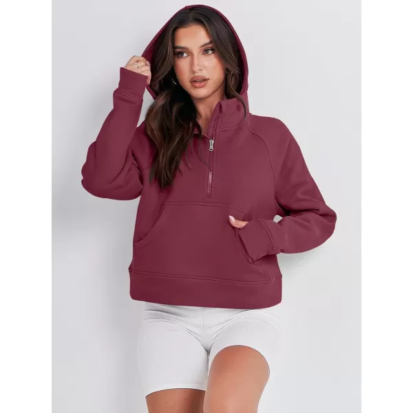 imageANRABESS Women Half Zip Cropped Hoodies Fleece Quarter Zip Up Pullover Sweatshirts Winter Clothes 2023 Outfits SweaterBurgundy