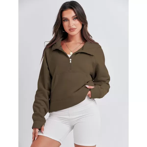 imageANRABESS Women Half Zip Cropped Hoodies Fleece Quarter Zip Up Pullover Sweatshirts Winter Clothes 2023 Outfits SweaterCoffee