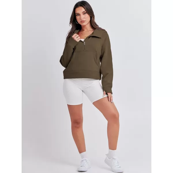imageANRABESS Women Half Zip Cropped Hoodies Fleece Quarter Zip Up Pullover Sweatshirts Winter Clothes 2023 Outfits SweaterCoffee