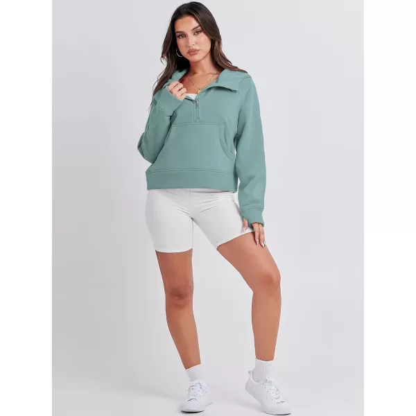 imageANRABESS Women Half Zip Cropped Hoodies Fleece Quarter Zip Up Pullover Sweatshirts Winter Clothes 2023 Outfits SweaterCyan