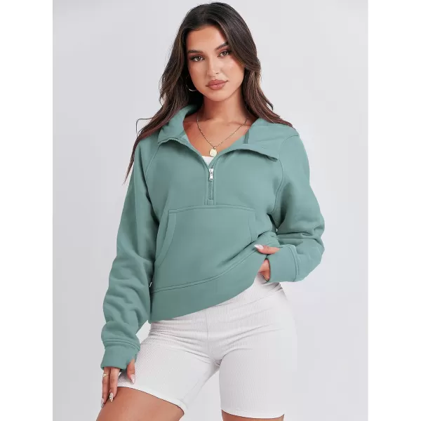 imageANRABESS Women Half Zip Cropped Hoodies Fleece Quarter Zip Up Pullover Sweatshirts Winter Clothes 2023 Outfits SweaterCyan