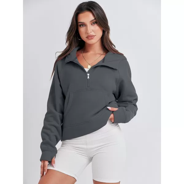 imageANRABESS Women Half Zip Cropped Hoodies Fleece Quarter Zip Up Pullover Sweatshirts Winter Clothes 2023 Outfits SweaterDark Grey