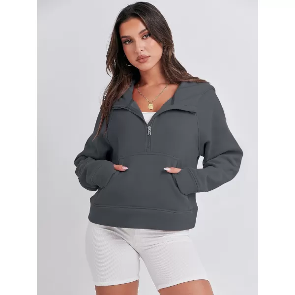 imageANRABESS Women Half Zip Cropped Hoodies Fleece Quarter Zip Up Pullover Sweatshirts Winter Clothes 2023 Outfits SweaterDark Grey