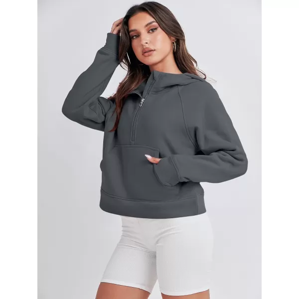 imageANRABESS Women Half Zip Cropped Hoodies Fleece Quarter Zip Up Pullover Sweatshirts Winter Clothes 2023 Outfits SweaterDark Grey