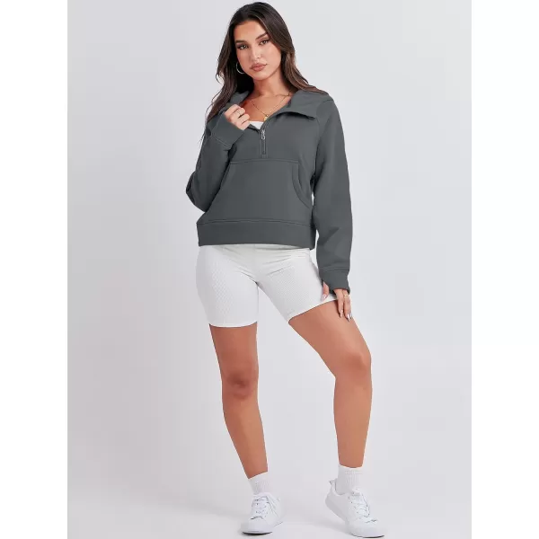 imageANRABESS Women Half Zip Cropped Hoodies Fleece Quarter Zip Up Pullover Sweatshirts Winter Clothes 2023 Outfits SweaterDark Grey