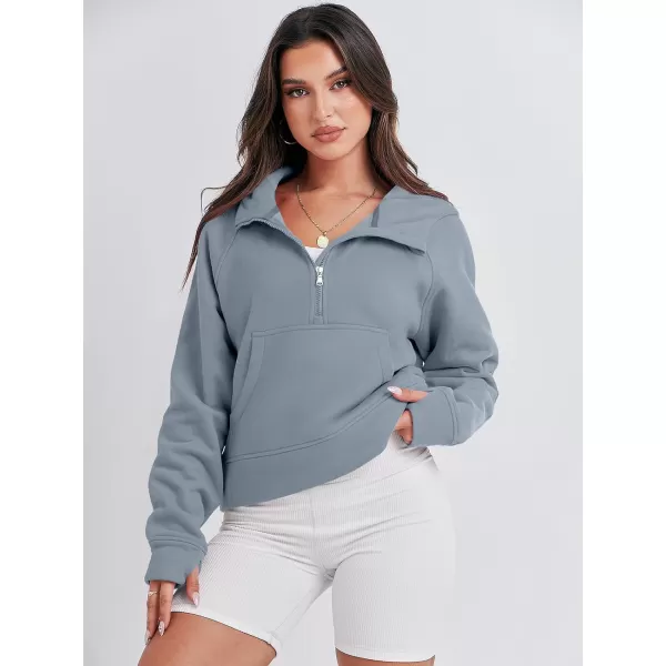 imageANRABESS Women Half Zip Cropped Hoodies Fleece Quarter Zip Up Pullover Sweatshirts Winter Clothes 2023 Outfits SweaterGray Blue