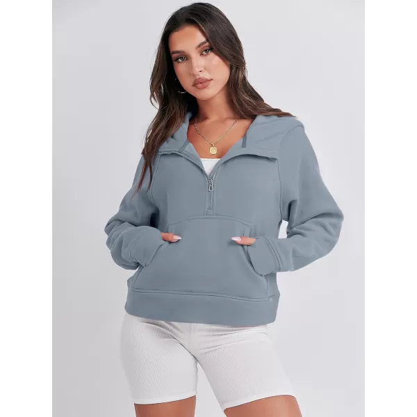 imageANRABESS Women Half Zip Cropped Hoodies Fleece Quarter Zip Up Pullover Sweatshirts Winter Clothes 2023 Outfits SweaterGray Blue