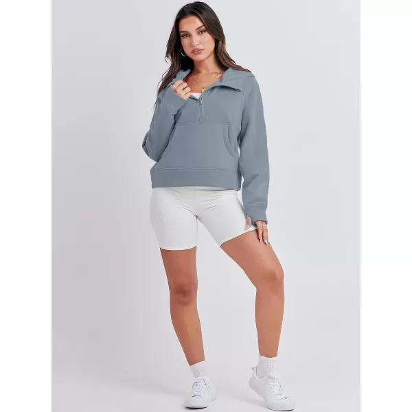 imageANRABESS Women Half Zip Cropped Hoodies Fleece Quarter Zip Up Pullover Sweatshirts Winter Clothes 2023 Outfits SweaterGray Blue