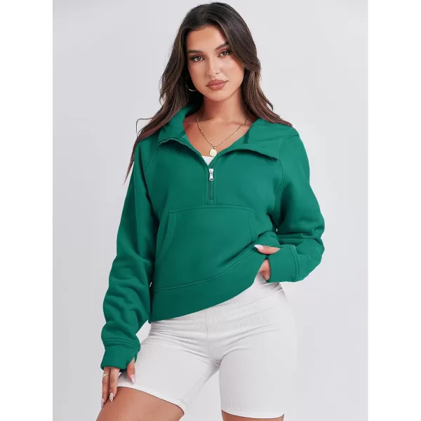 imageANRABESS Women Half Zip Cropped Hoodies Fleece Quarter Zip Up Pullover Sweatshirts Winter Clothes 2023 Outfits SweaterGreen