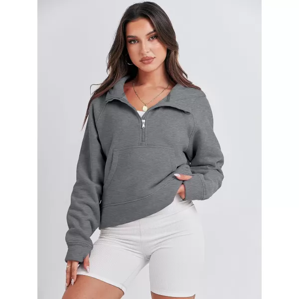 imageANRABESS Women Half Zip Cropped Hoodies Fleece Quarter Zip Up Pullover Sweatshirts Winter Clothes 2023 Outfits SweaterGrey