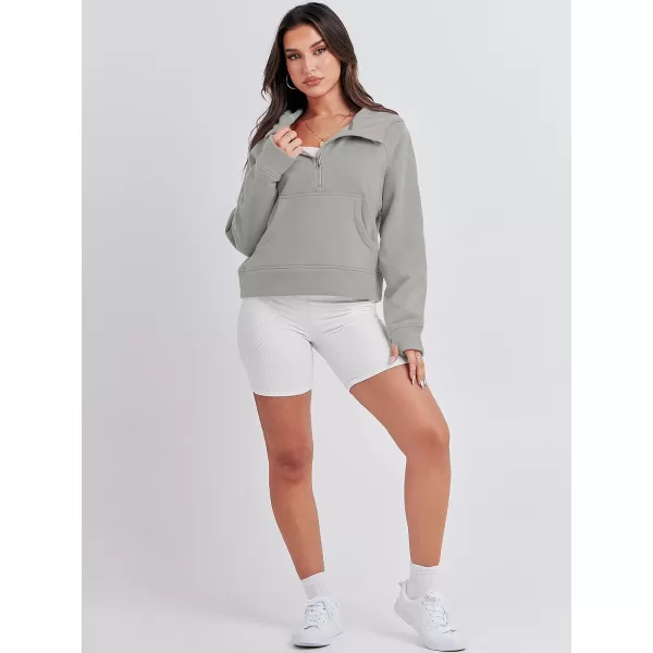 imageANRABESS Women Half Zip Cropped Hoodies Fleece Quarter Zip Up Pullover Sweatshirts Winter Clothes 2023 Outfits SweaterGrey White