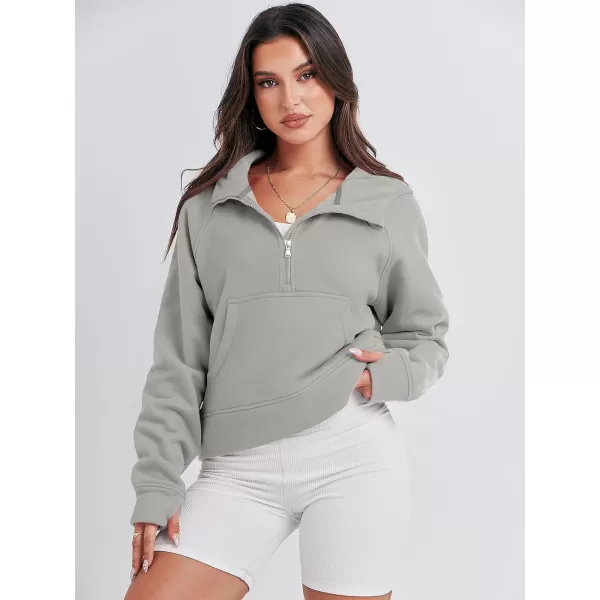 imageANRABESS Women Half Zip Cropped Hoodies Fleece Quarter Zip Up Pullover Sweatshirts Winter Clothes 2023 Outfits SweaterGrey White