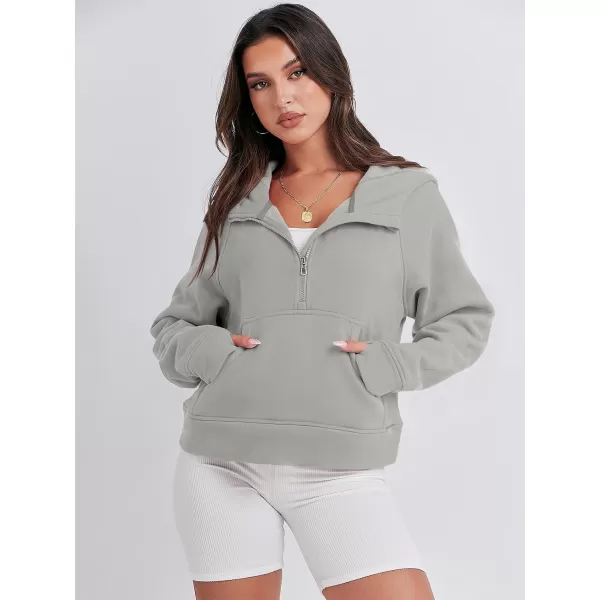 imageANRABESS Women Half Zip Cropped Hoodies Fleece Quarter Zip Up Pullover Sweatshirts Winter Clothes 2023 Outfits SweaterGrey White