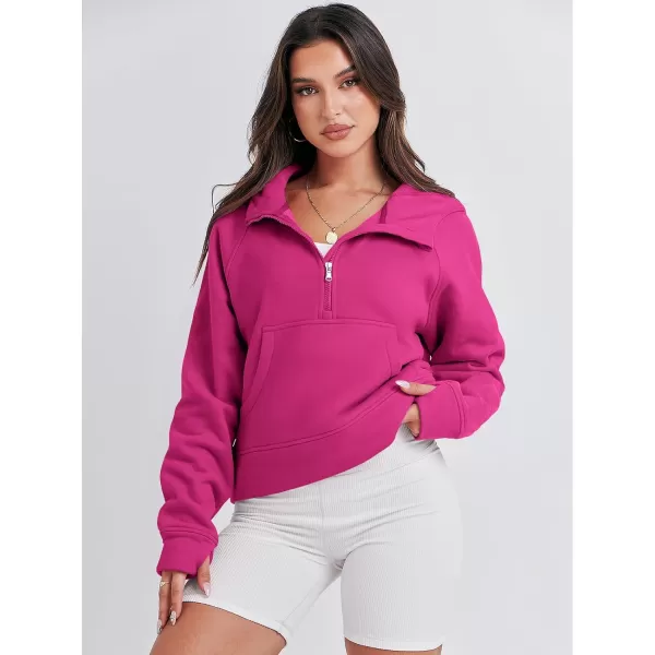 imageANRABESS Women Half Zip Cropped Hoodies Fleece Quarter Zip Up Pullover Sweatshirts Winter Clothes 2023 Outfits SweaterHot Pink