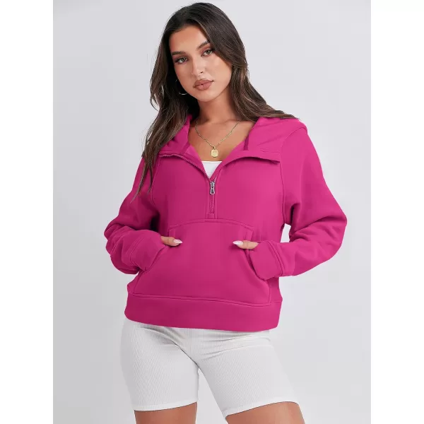 imageANRABESS Women Half Zip Cropped Hoodies Fleece Quarter Zip Up Pullover Sweatshirts Winter Clothes 2023 Outfits SweaterHot Pink