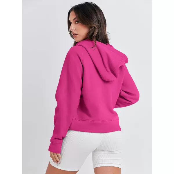 imageANRABESS Women Half Zip Cropped Hoodies Fleece Quarter Zip Up Pullover Sweatshirts Winter Clothes 2023 Outfits SweaterHot Pink