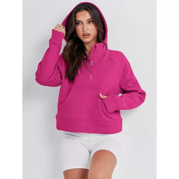 imageANRABESS Women Half Zip Cropped Hoodies Fleece Quarter Zip Up Pullover Sweatshirts Winter Clothes 2023 Outfits SweaterHot Pink
