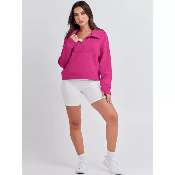 imageANRABESS Women Half Zip Cropped Hoodies Fleece Quarter Zip Up Pullover Sweatshirts Winter Clothes 2023 Outfits SweaterHot Pink