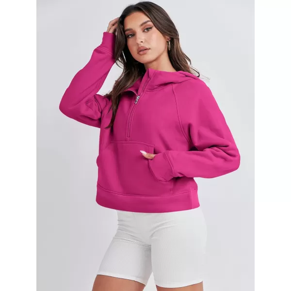 imageANRABESS Women Half Zip Cropped Hoodies Fleece Quarter Zip Up Pullover Sweatshirts Winter Clothes 2023 Outfits SweaterHot Pink