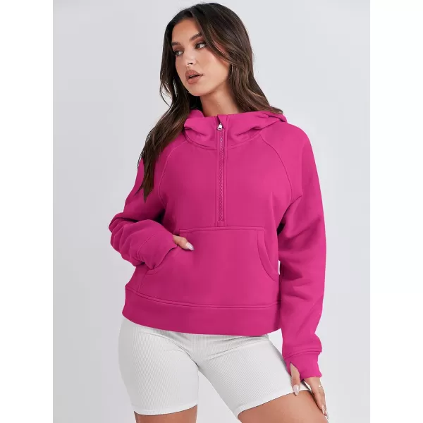 imageANRABESS Women Half Zip Cropped Hoodies Fleece Quarter Zip Up Pullover Sweatshirts Winter Clothes 2023 Outfits SweaterHot Pink