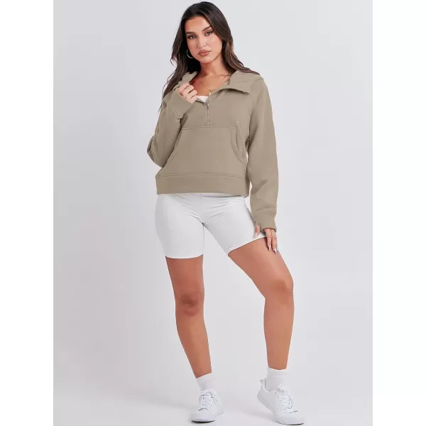 imageANRABESS Women Half Zip Cropped Hoodies Fleece Quarter Zip Up Pullover Sweatshirts Winter Clothes 2023 Outfits SweaterKhaki