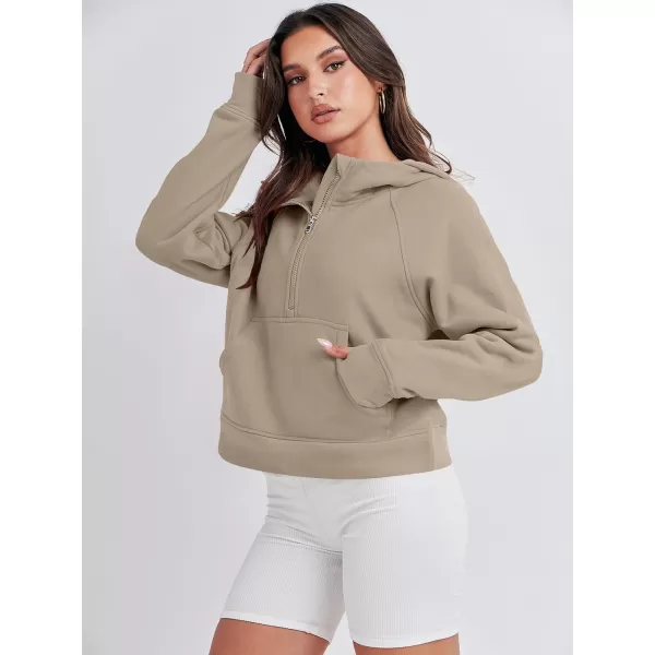 imageANRABESS Women Half Zip Cropped Hoodies Fleece Quarter Zip Up Pullover Sweatshirts Winter Clothes 2023 Outfits SweaterKhaki