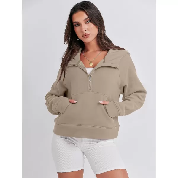 imageANRABESS Women Half Zip Cropped Hoodies Fleece Quarter Zip Up Pullover Sweatshirts Winter Clothes 2023 Outfits SweaterKhaki