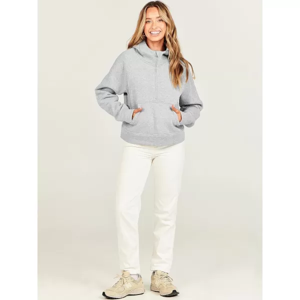 imageANRABESS Women Half Zip Cropped Hoodies Fleece Quarter Zip Up Pullover Sweatshirts Winter Clothes 2023 Outfits SweaterLight Grey