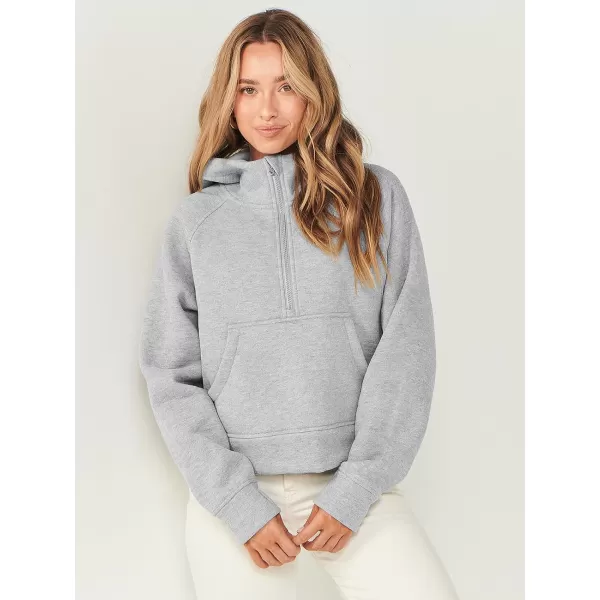imageANRABESS Women Half Zip Cropped Hoodies Fleece Quarter Zip Up Pullover Sweatshirts Winter Clothes 2023 Outfits SweaterLight Grey