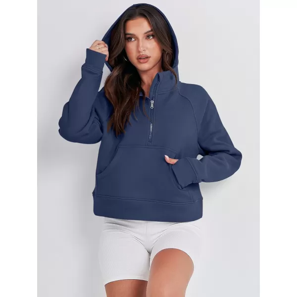 imageANRABESS Women Half Zip Cropped Hoodies Fleece Quarter Zip Up Pullover Sweatshirts Winter Clothes 2023 Outfits SweaterNavy Blue