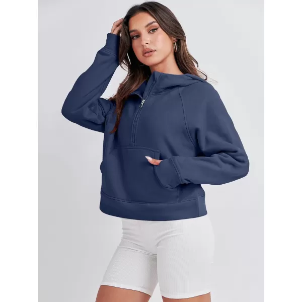 imageANRABESS Women Half Zip Cropped Hoodies Fleece Quarter Zip Up Pullover Sweatshirts Winter Clothes 2023 Outfits SweaterNavy Blue