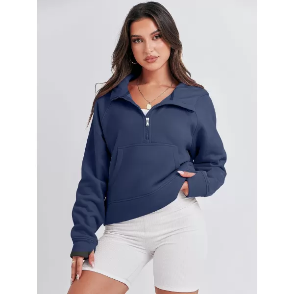 imageANRABESS Women Half Zip Cropped Hoodies Fleece Quarter Zip Up Pullover Sweatshirts Winter Clothes 2023 Outfits SweaterNavy Blue
