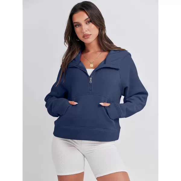 imageANRABESS Women Half Zip Cropped Hoodies Fleece Quarter Zip Up Pullover Sweatshirts Winter Clothes 2023 Outfits SweaterNavy Blue