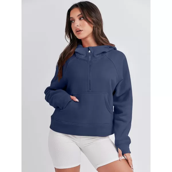 imageANRABESS Women Half Zip Cropped Hoodies Fleece Quarter Zip Up Pullover Sweatshirts Winter Clothes 2023 Outfits SweaterNavy Blue