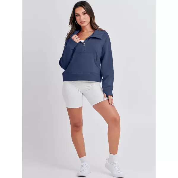 imageANRABESS Women Half Zip Cropped Hoodies Fleece Quarter Zip Up Pullover Sweatshirts Winter Clothes 2023 Outfits SweaterNavy Blue