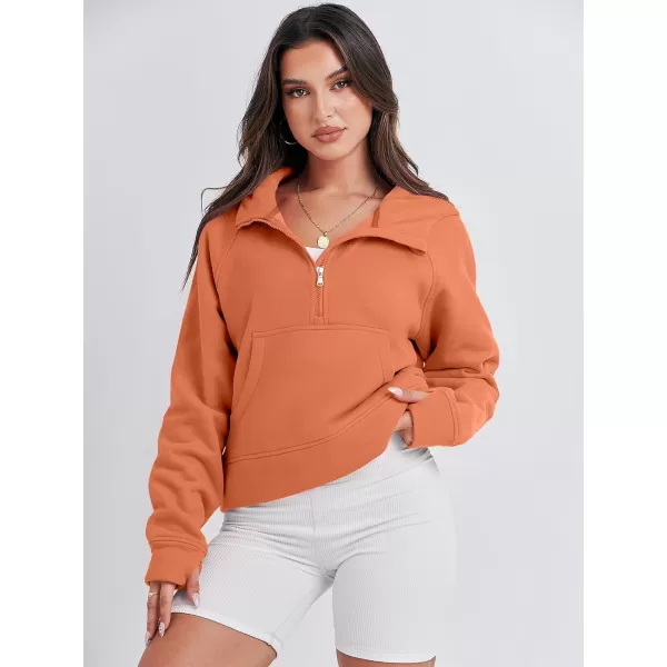imageANRABESS Women Half Zip Cropped Hoodies Fleece Quarter Zip Up Pullover Sweatshirts Winter Clothes 2023 Outfits SweaterOrange