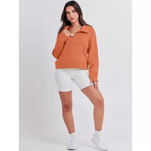 imageANRABESS Women Half Zip Cropped Hoodies Fleece Quarter Zip Up Pullover Sweatshirts Winter Clothes 2023 Outfits SweaterOrange