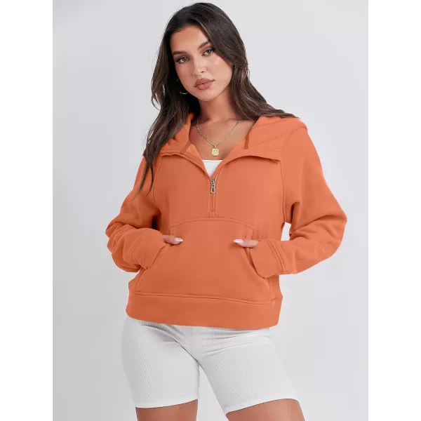 imageANRABESS Women Half Zip Cropped Hoodies Fleece Quarter Zip Up Pullover Sweatshirts Winter Clothes 2023 Outfits SweaterOrange
