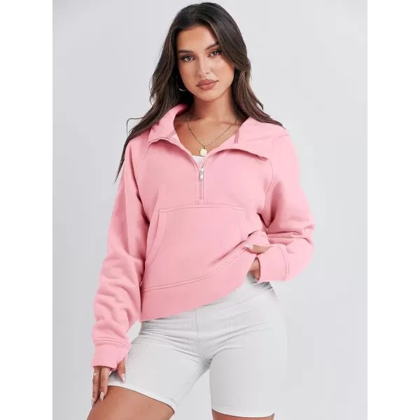 imageANRABESS Women Half Zip Cropped Hoodies Fleece Quarter Zip Up Pullover Sweatshirts Winter Clothes 2023 Outfits SweaterPink