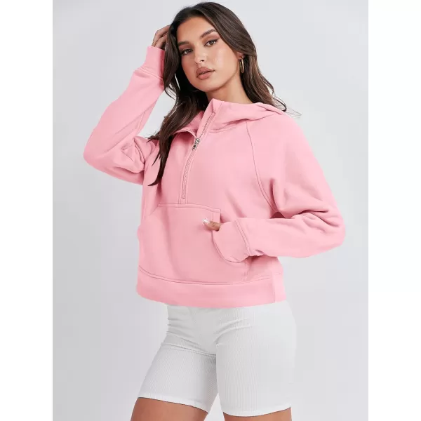 imageANRABESS Women Half Zip Cropped Hoodies Fleece Quarter Zip Up Pullover Sweatshirts Winter Clothes 2023 Outfits SweaterPink